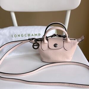 LONGCHAMP LE PLIAGE CUIR NANO TOP HANDLE CROSSBODY BAG PINK LEATHER